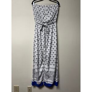 OLD NAVY Sleeveless Tube Henley White/Black/Blue Print Maxi Dress, Sz L